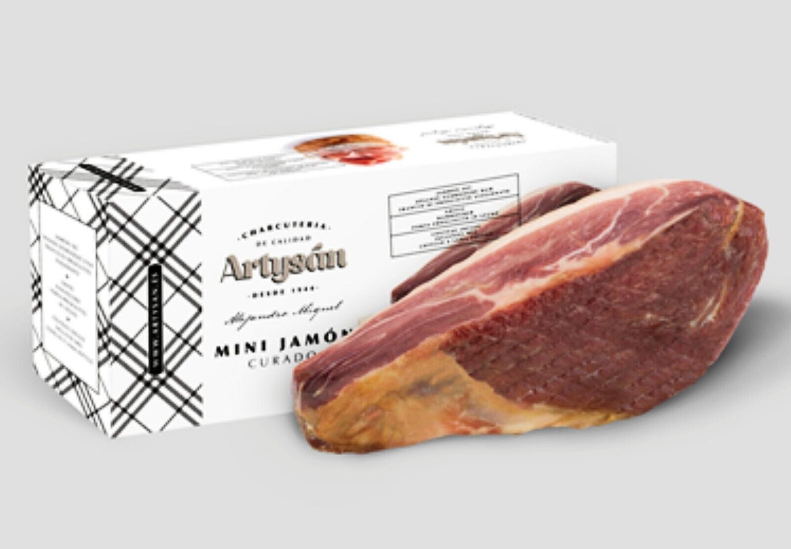 1kg Mini Jambon Curado, Serrano Schinken, Schinkenhalter&Messer, Geschenkkarton