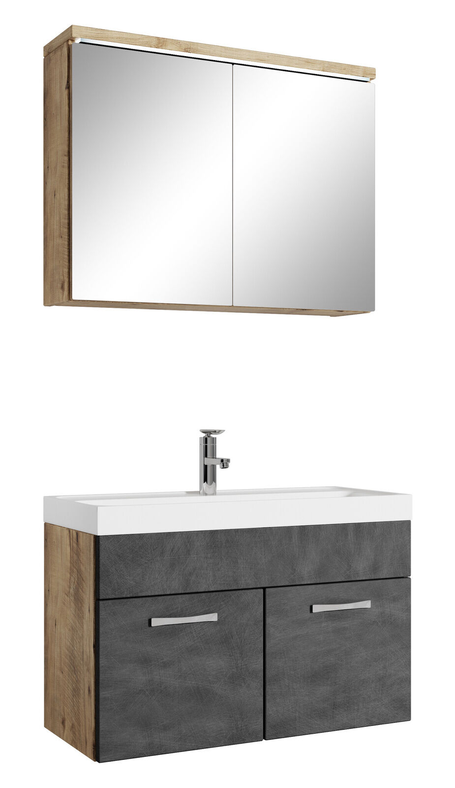 Badezimmer Badmöbel-Set Paso 02 80cm Waschbecken Kastanien Eiche mit Dunkle Grau