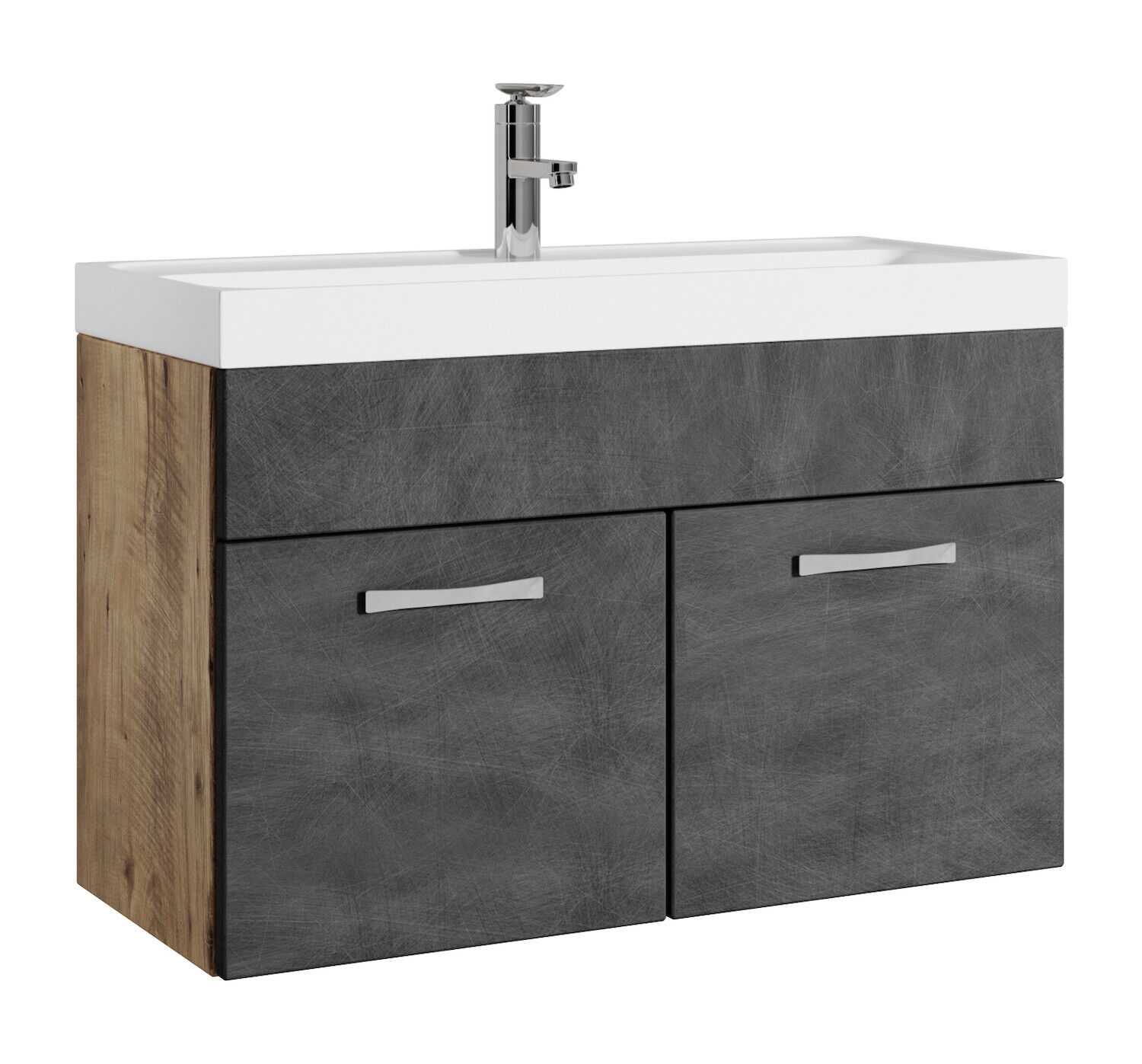 Badezimmer Badmöbel-Set Paso 01 80cm Waschbecken Kastanien Eiche mit Dunkle Grau