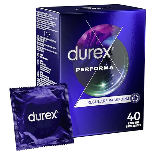 Durex Performa Kondome – Aktverlängernde Kondome Mit 5% Benzocainhaltigem Gel & Mit Easy-On-Form – 40 Kondome (1Er Pack)