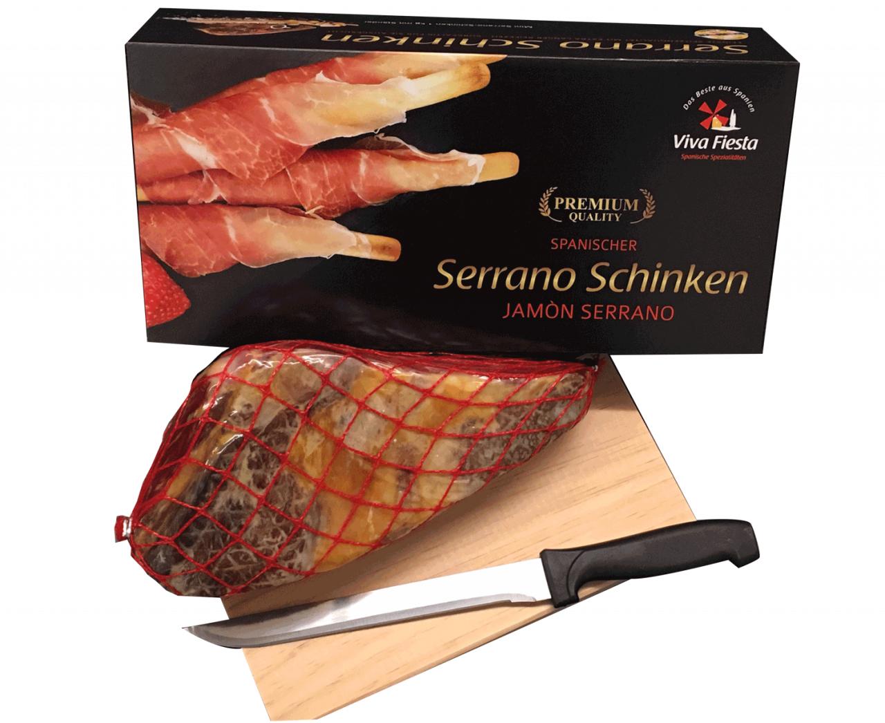 Spanischer Serrano Schinken Jamòn Serrano inkl. Ständer und Messer