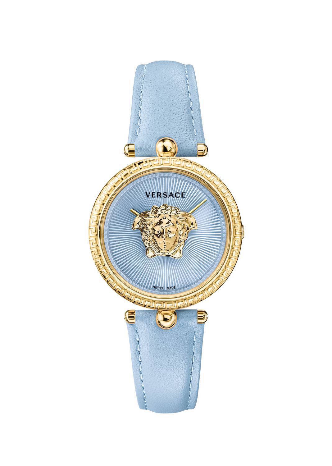 Versace Damenuhr Palazzo Empire Blue Leder Gold Stahlgehäuse 34mm VECQ00918