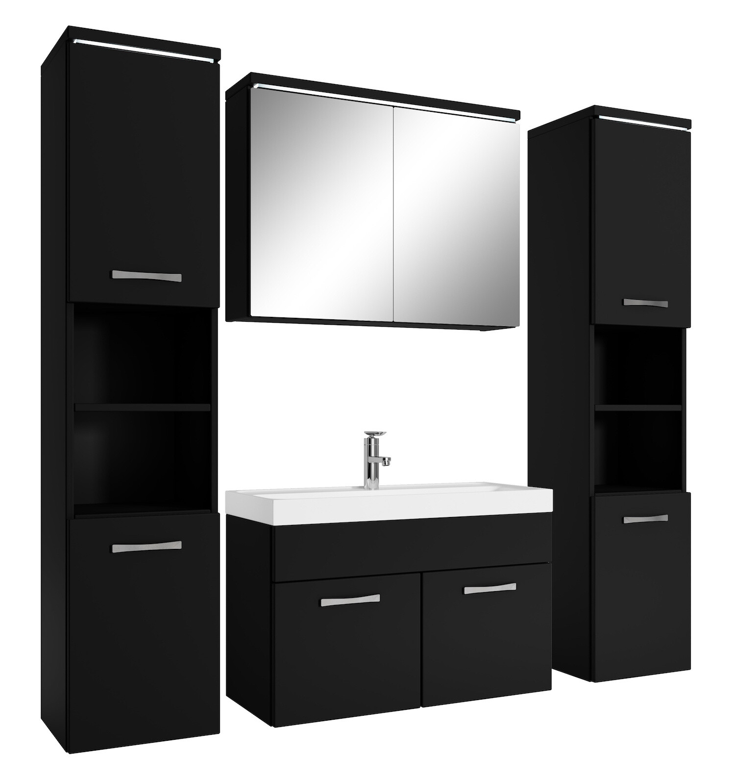 Badezimmer Badmöbel-Set Paso XL LED 80cm Waschbecken Mat Schwarz - Unterschrank