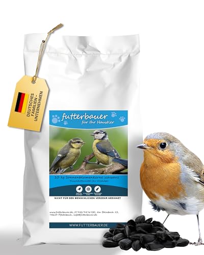 Futterbauer 2 X 10 Kg Schwarze Sonnenblumenkerne Für Vögel, 100% Natur, Hochwertige Energiequelle Für Wildvögel, Hoher Fett- & Vitamin-E-Gehalt, Gerei