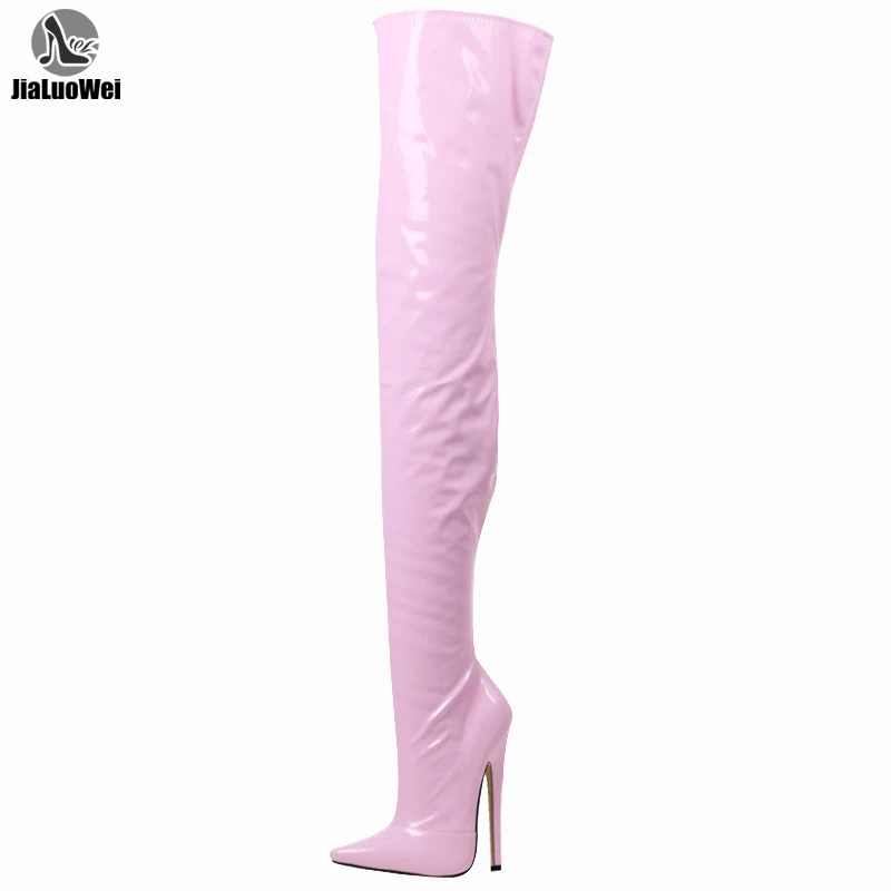 Jialuowei Fetisch Oberschenkel Hohe Stiefel Frauen 7 Inch/18 Cm Extreme High Heels Sexy Stiletto Dünne Ferse Über-Die-Knie Zip Schritt Stiefel
