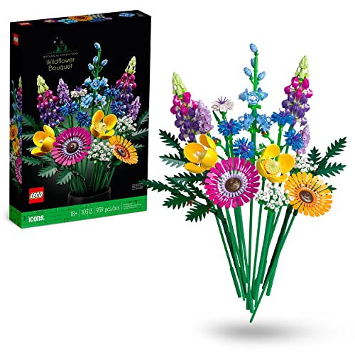 Lego Icons Wildblumenstrauß-Set, Künstliche Blumen Mit Mohn Und Lavendel Zum Basteln Für Erwachsene, Einzigartige Geschenkidee Für Heimdeko, Botanical