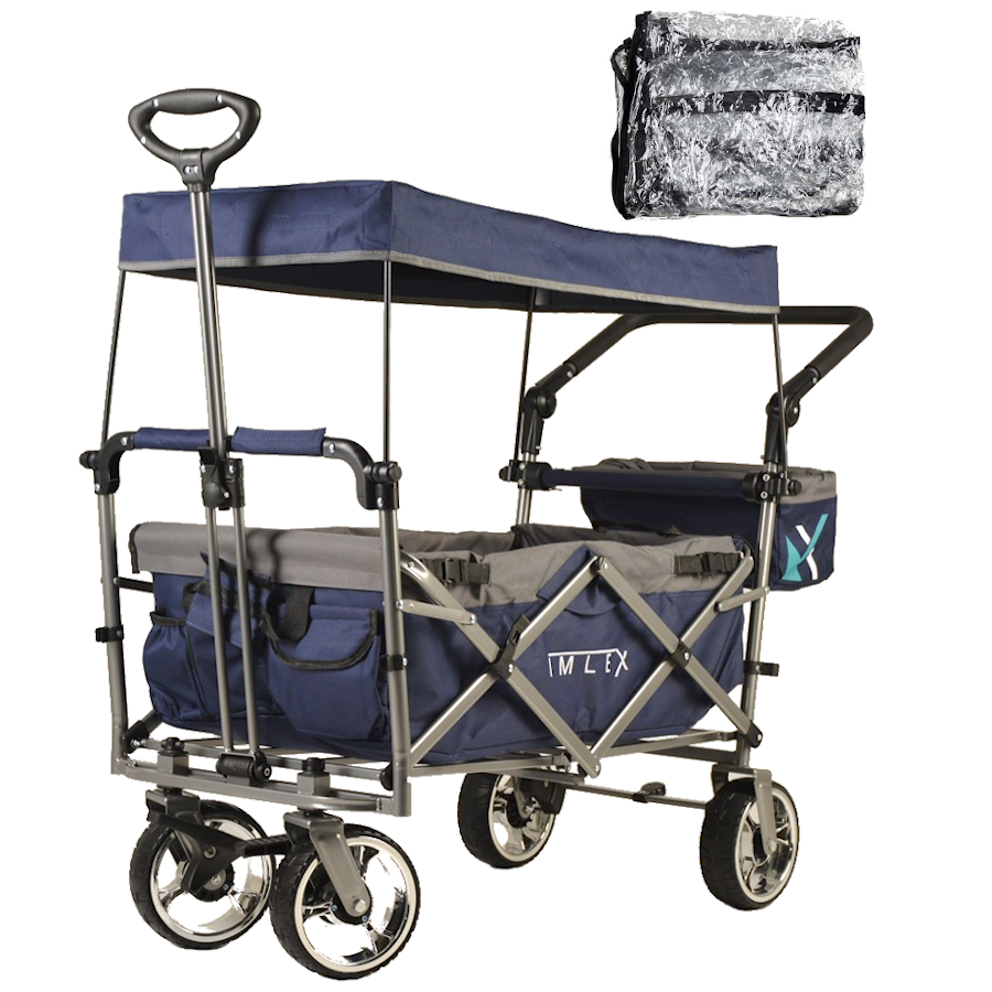 Imlex Bollerwagen Faltbar Im-4268 Mit Regenschutz Mitternachtsblau/Grau