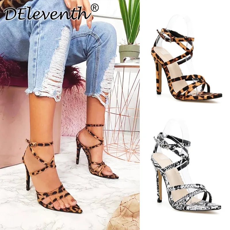 Sommer Frauen Sandalen Schmale Band Vintage High Heels Spitz Flock 11,5 Cm Dünne Heels High Heels Schnalle Serpentin