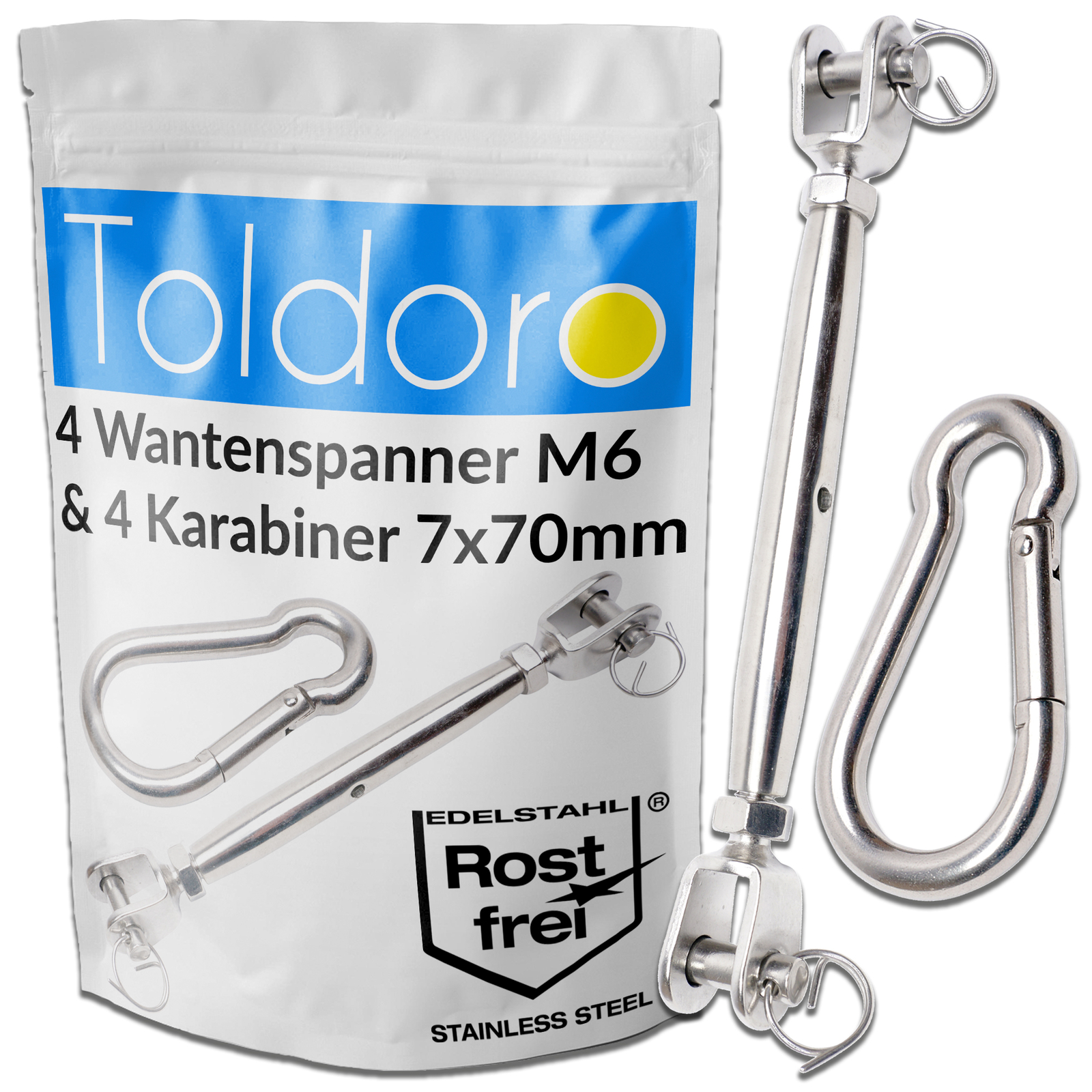 Sonnensegel Spannset 4Er Pack Edelstahl Sonnensegel Spanner M6 & Karabiner 70Mm