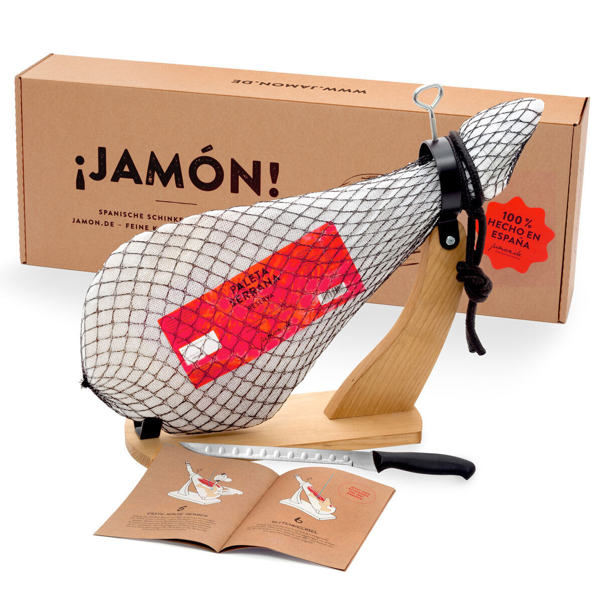 Jamon-Box Nr. 1 | Serrano-Schinken im Geschenkkarton mit Zubehör (16,64 EUR/kg)