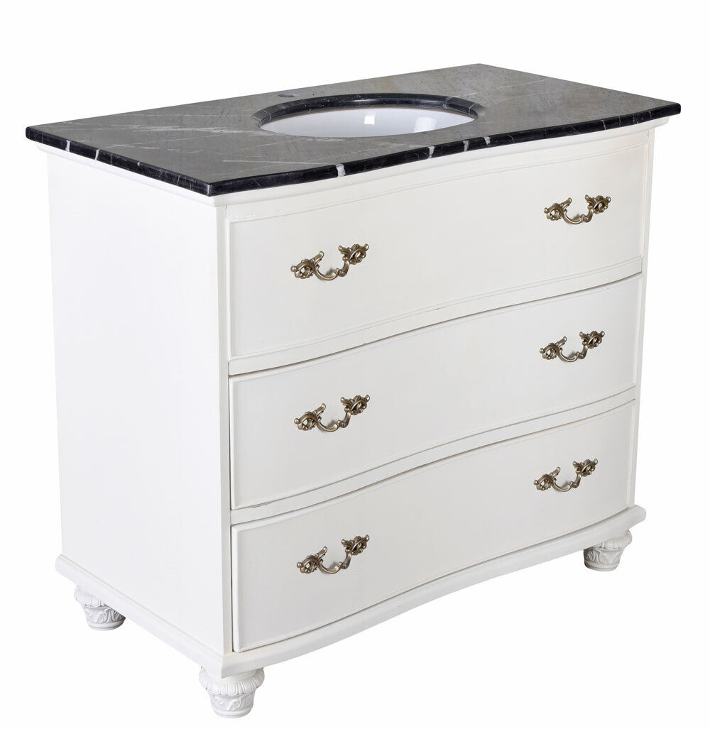 Waschbecken mit Unterschrank Marmor Landhausstil Waschtisch Badschrank Kommode