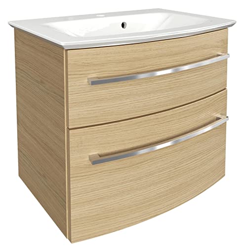 Fackelmann B.Style Badmöbel Set 2 Teile/Gussmarmor Waschbecken/Waschbeckenunterschrank Mit 2 Schubladen Und Soft-Close/Hochwertige Möbel Fürs Bad/Korp