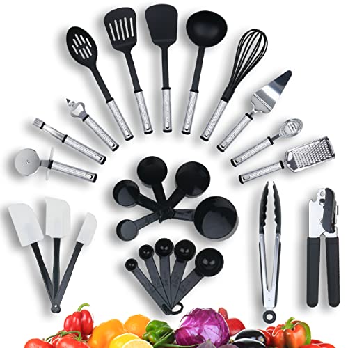Kronenkraft® 26 Teiliges Küchenset Küchenzubehör, Kochset, Kochzubehör, Haushaltshelfer Set, Pfannenwender, Schneebesen Uvm.