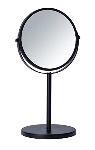Wenko Kosmetik-Standspiegel Assisi Ø 17 Cm Schwarz - Schwenkbarer Schminkspiegel Mit 3-Fach Vergrößerung, Spiegelfläche Ø 16 Cm 300 % Vergrößerung, St