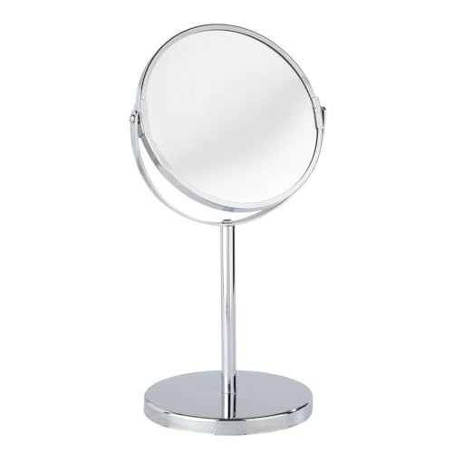 Wenko Kosmetik-Standspiegel Assisi Ø 17 Cm - Schwenkbarer Schminkspiegel Mit 3-Fach Vergrößerung, Spiegelfläche Ø 16 Cm 300 % Vergrößerung, Stahl, 18.