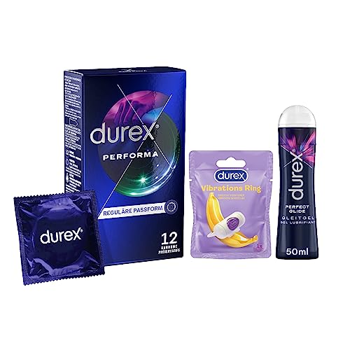 Durex Stimulationsset: Vibrationsring, Gleit- Und Erlebnisgel, Latexkondome Mit Rippen Und Noppen - Durex Intense Vibrationsring + Durex Performa Kond