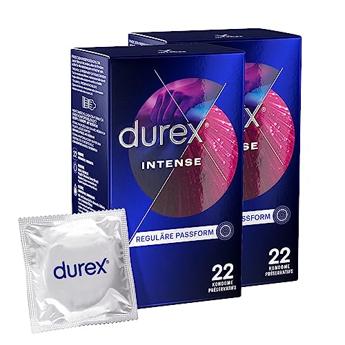 Durex Intense Kondome - Extra Stark Kondome Mit Noppen & Rippen, Mit Desirex-Gel Befeuchtet - 2 X 22 Stück