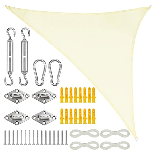 Belle Vous Cremefarbenes Sonnensegel Dreieckig Set - 2 X 2 X 2 M Sonnensegel Wasserdicht Mit Befestigungsseilen - Uv-Blockierender Sonnenschutz Balkon