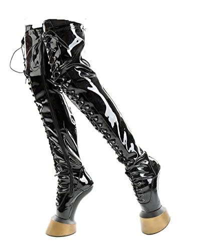 Kassiopeya Pony High Heels Overknees Schwarz Gold Gr 36-46 Neu (Numeric_41)