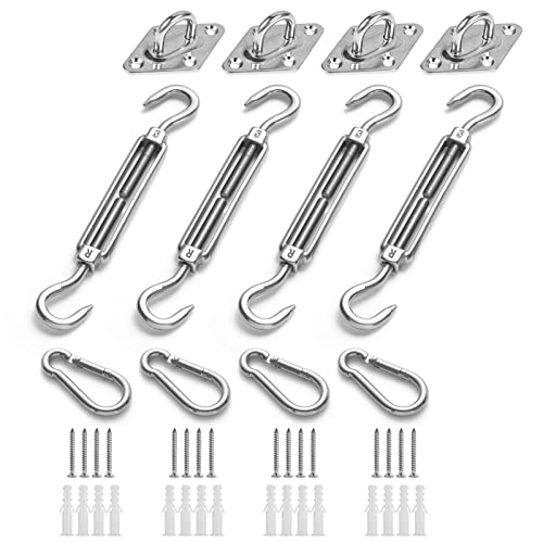 Homper Sonnensegel Befestigungs Kit, Sonnensegel Zubehör Montage Für Viereckigen Dreieckigen Sonnensegeln Rostfreier 304 Edelstahl(12-Teiliges Set Für