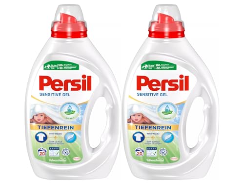 Persil Sensitive Gel 40 Wl (2 X 20 Waschladungen), Flüssigwaschmittel Für Allergiker & Babys, Mit Beruhigender Aloe Vera Für Sensible Haut, Effektiv V