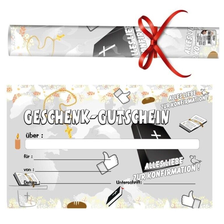 Riesen Geschenk Gutschein "Konfirmation" in Papp-Röhre 30 x 50 cm Gutschein Glüc