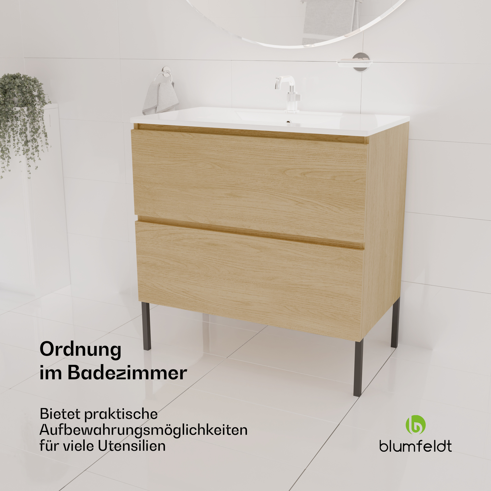Waschtisch mit Unterschrank 80 cm Aufsatz Waschbecken Badezimmerschrank Holz