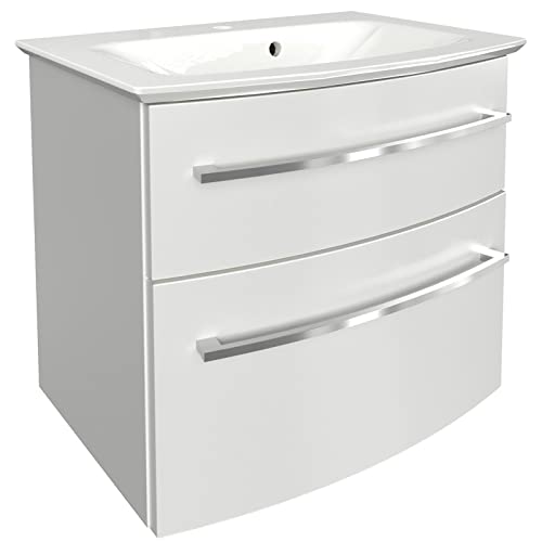 Fackelmann Waschbecken Mit Unterschrank 60Cm Hängend Weiß Gussmarmorbecken - Badmöbelserie B.Style