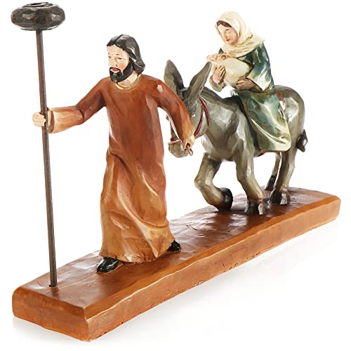 Com-Four® Krippenfiguren Mit Kerzenhalter - Christliche Weihnachtsdeko - Aufsteller Aus Polyresin - Maria, Josef Und Jesus Auf Esel - Flucht Nach Ägyp