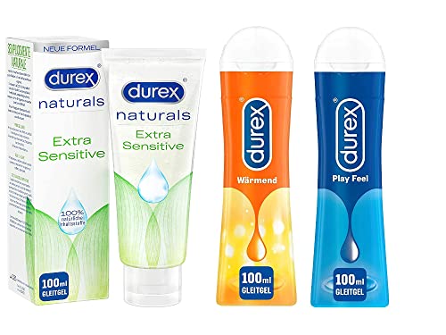 Durex Play Gleitgel Ausprobierpaket Für Sie Und Ihn, Wärmend & Feel + Durex Naturals Gleitgel Auf Wasserbasis, Mit Intim-Balance-Formel (3X100Ml)