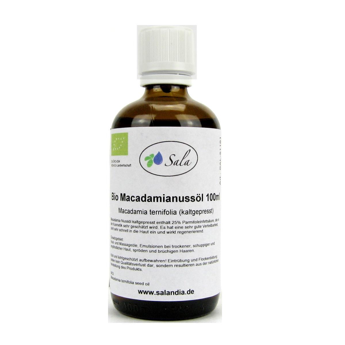 Sala Macadamianussöl Macadamiaöl kaltgepresst BIO 100 ml Glasflasche