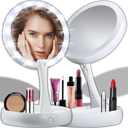 Retoo Kosmetikspiegel Mit Beleuchtung Led Drehbar Makeup Spiegel Schminkspiegel Für Zuhause Und Unterwegs Kosmetik Für Schminken & Rasieren Make Up