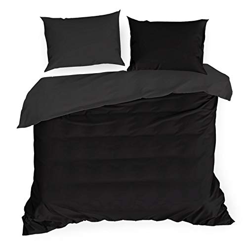 Eurofirany Hochwertige Bettwäsche Zweifarbig Einfarbig Baumwolle Makosatin 3Tlg 2Tlg Nova3 135X200 155X200 180X200 220X200 Mako (Schwarz, 160 X 200 Cm